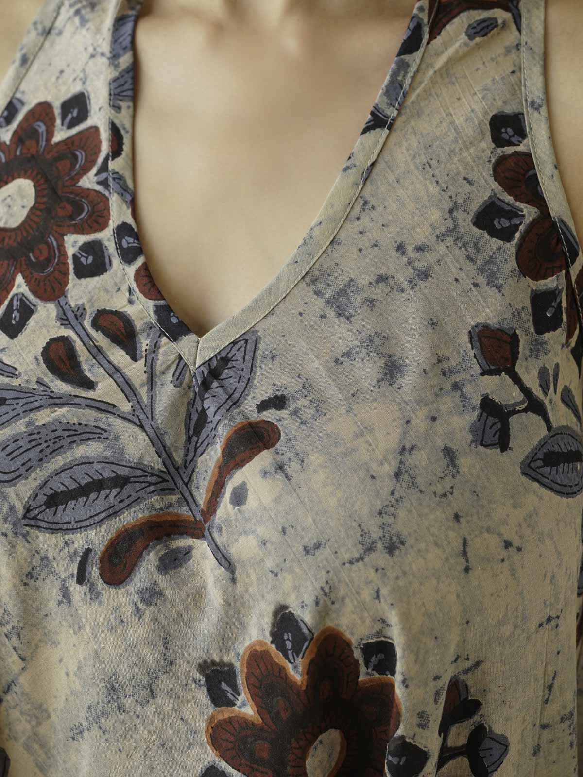 Cotton Printed Aline Moana Dress Beige