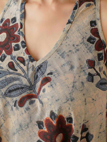 Cotton Printed Aline Moana Dress Beige