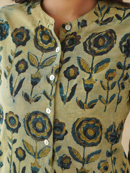Women Ethnic Motifs Printed Cotton Pleat Set Beige