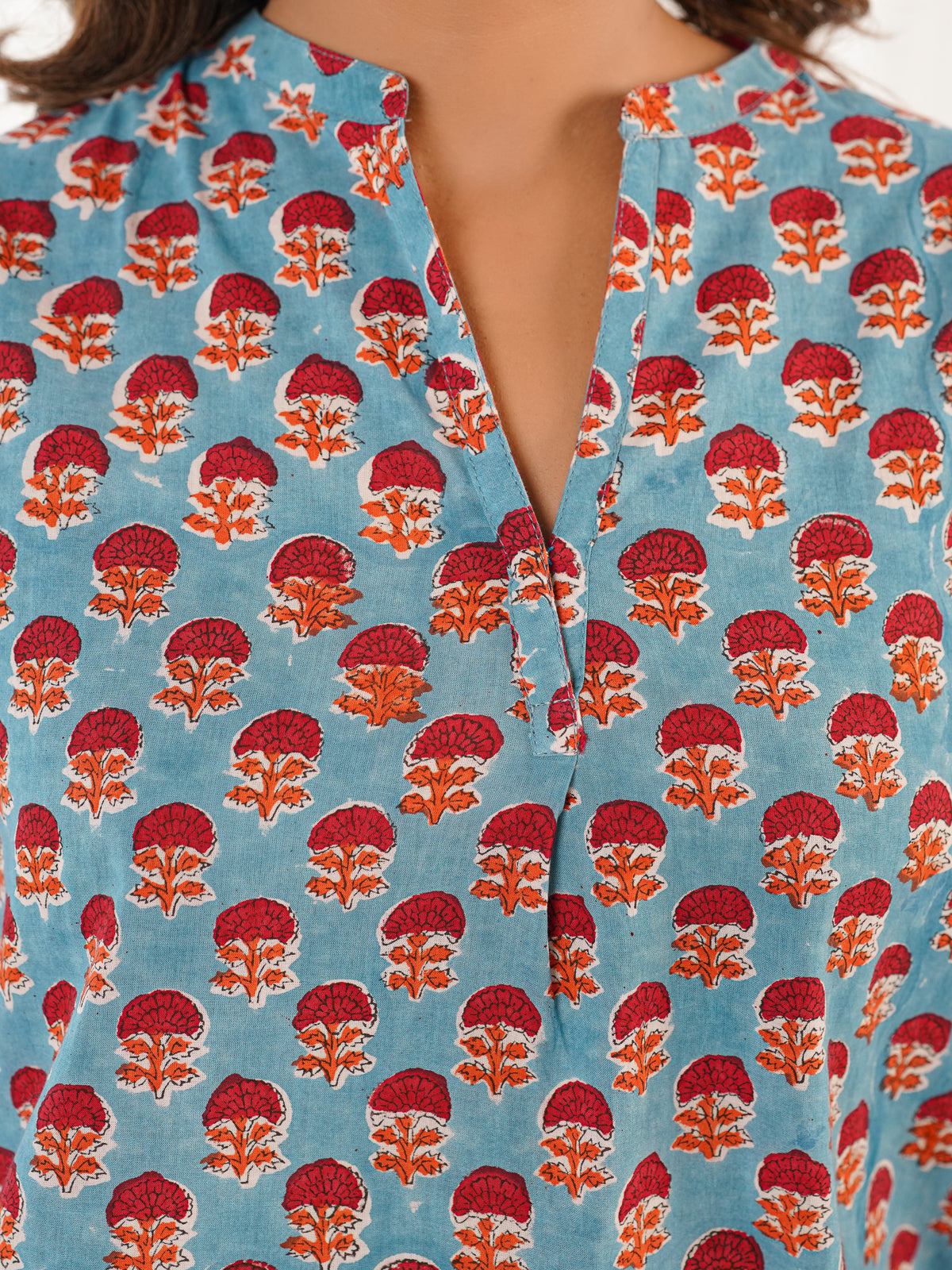 Cotton Printed Top For Women Turquoise