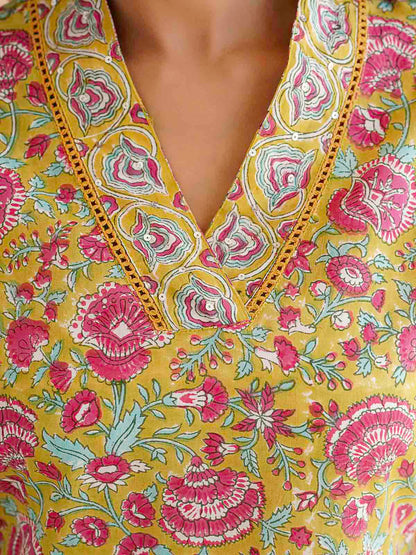 Classic Cotton Kurta Set For Women Yellow