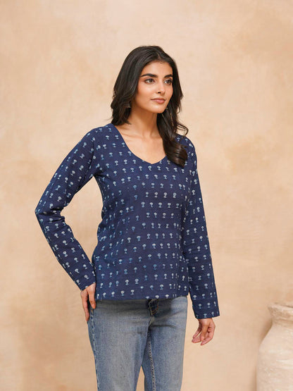 Full Sleeve Cotton Printed Classic Vee Top Blue Booty