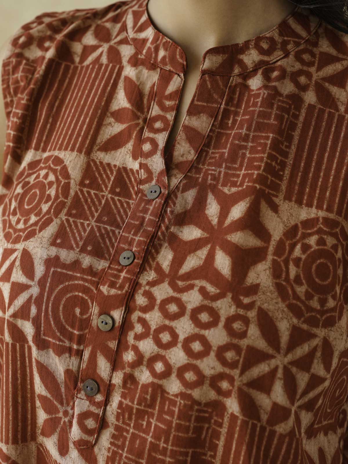 Cotton Printed Sleeveless Tunic Top For Women Red
