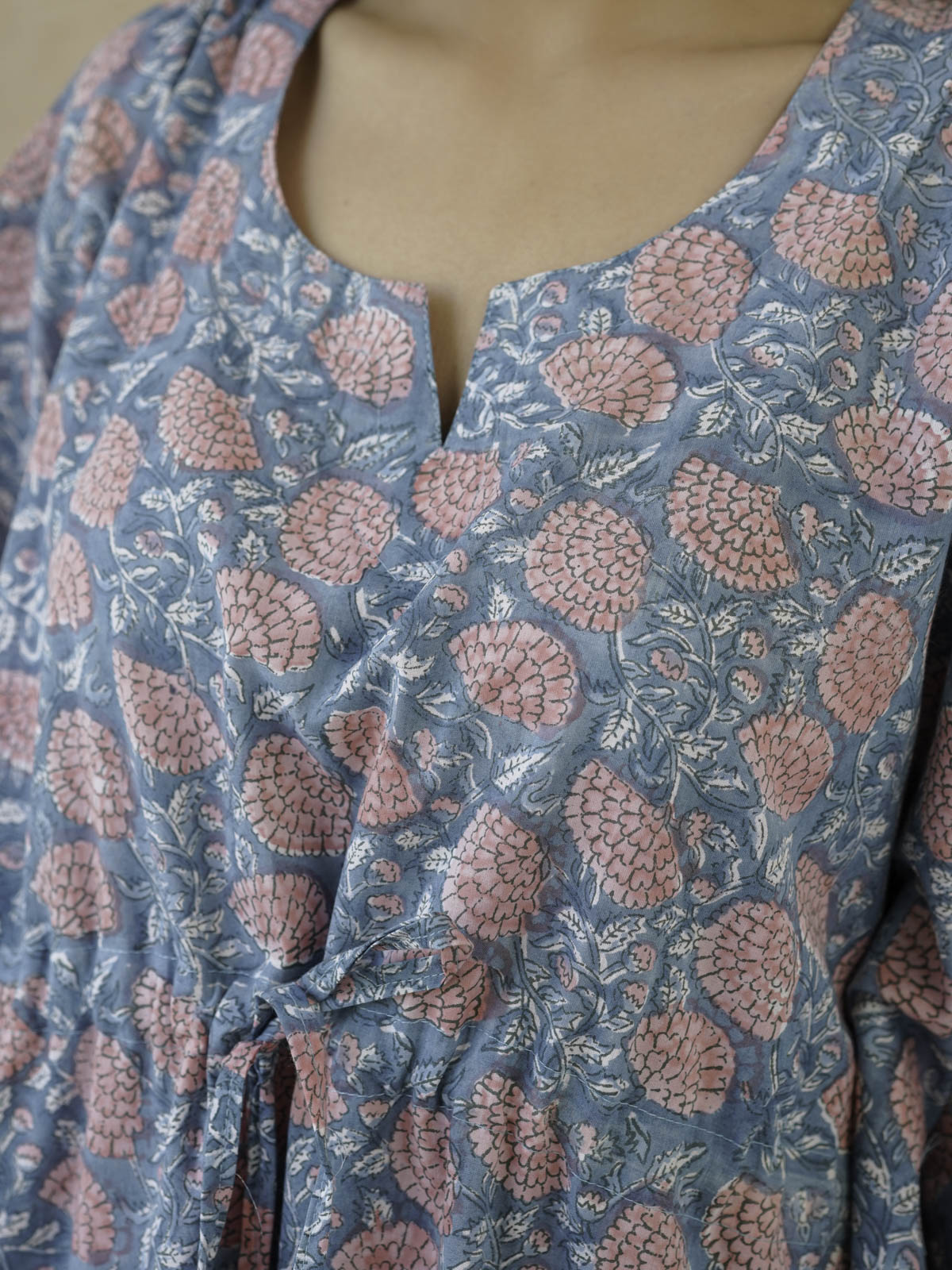 Block-Printed Cotton Long Kaftan Marigold
