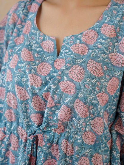 Block-Printed Cotton Long Kaftan Marigold