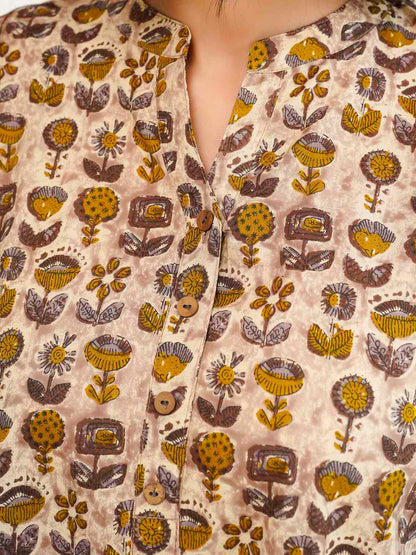 Cotton Printed Everyday Tunic Top For Women Brown