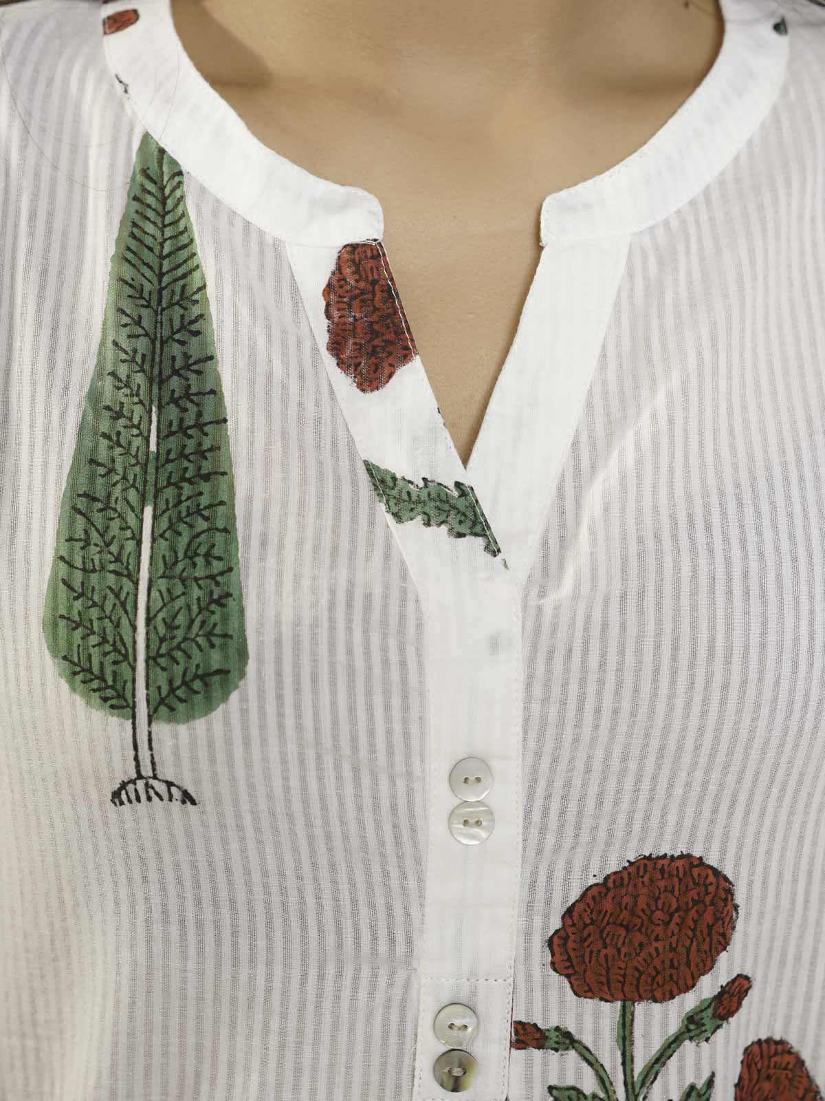 Cotton Pleat Kurta For Women White Patti