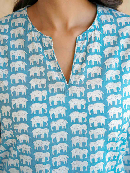 Cotton Printed Lounge Wear Coord Set Sky Blue