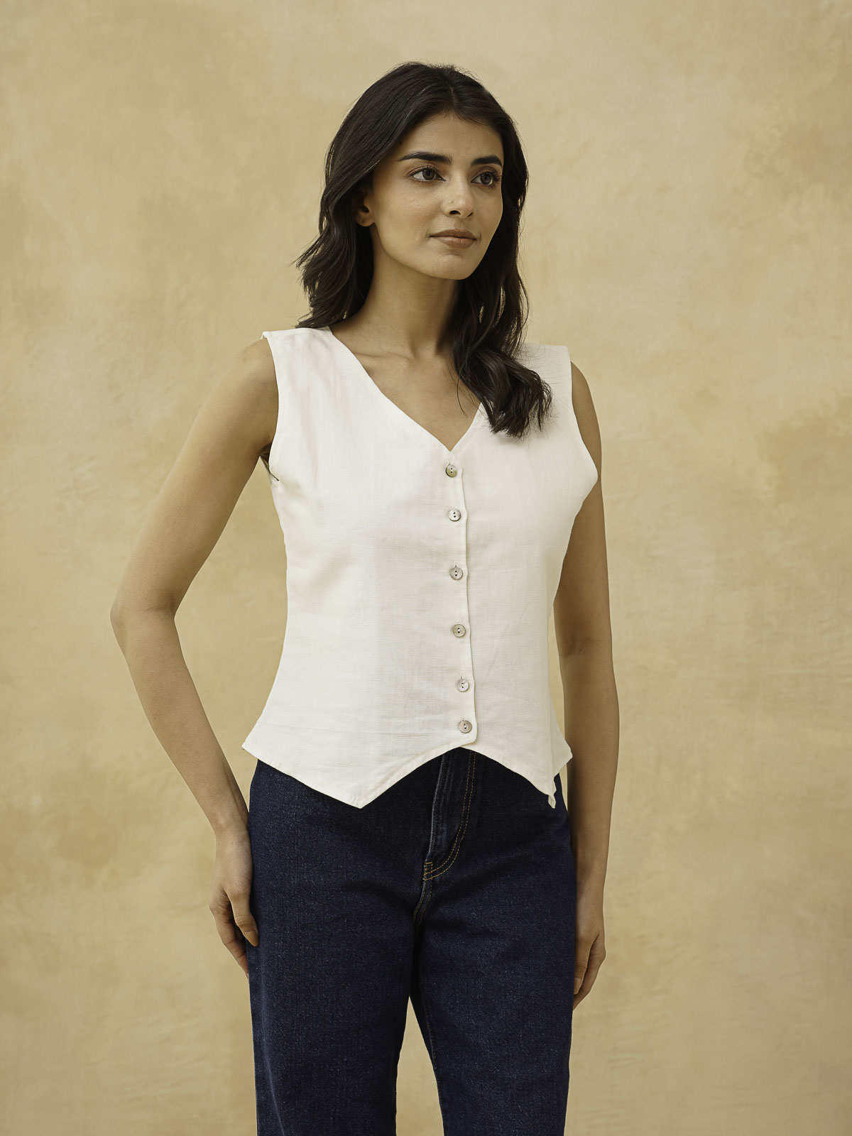 Classic Linen Vest For Women White