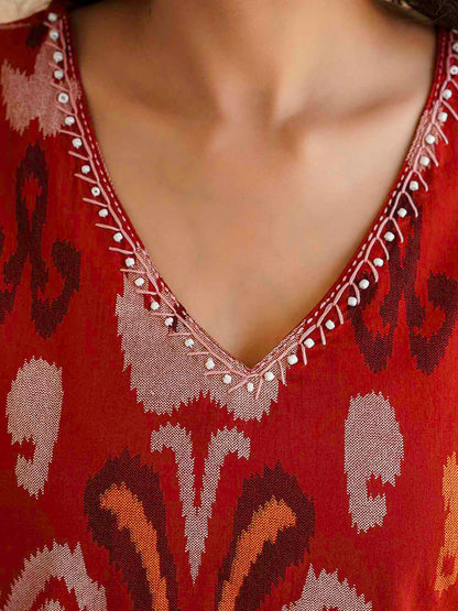Cotton Printed Ultimate Aline Kurta For Women Cherry Red