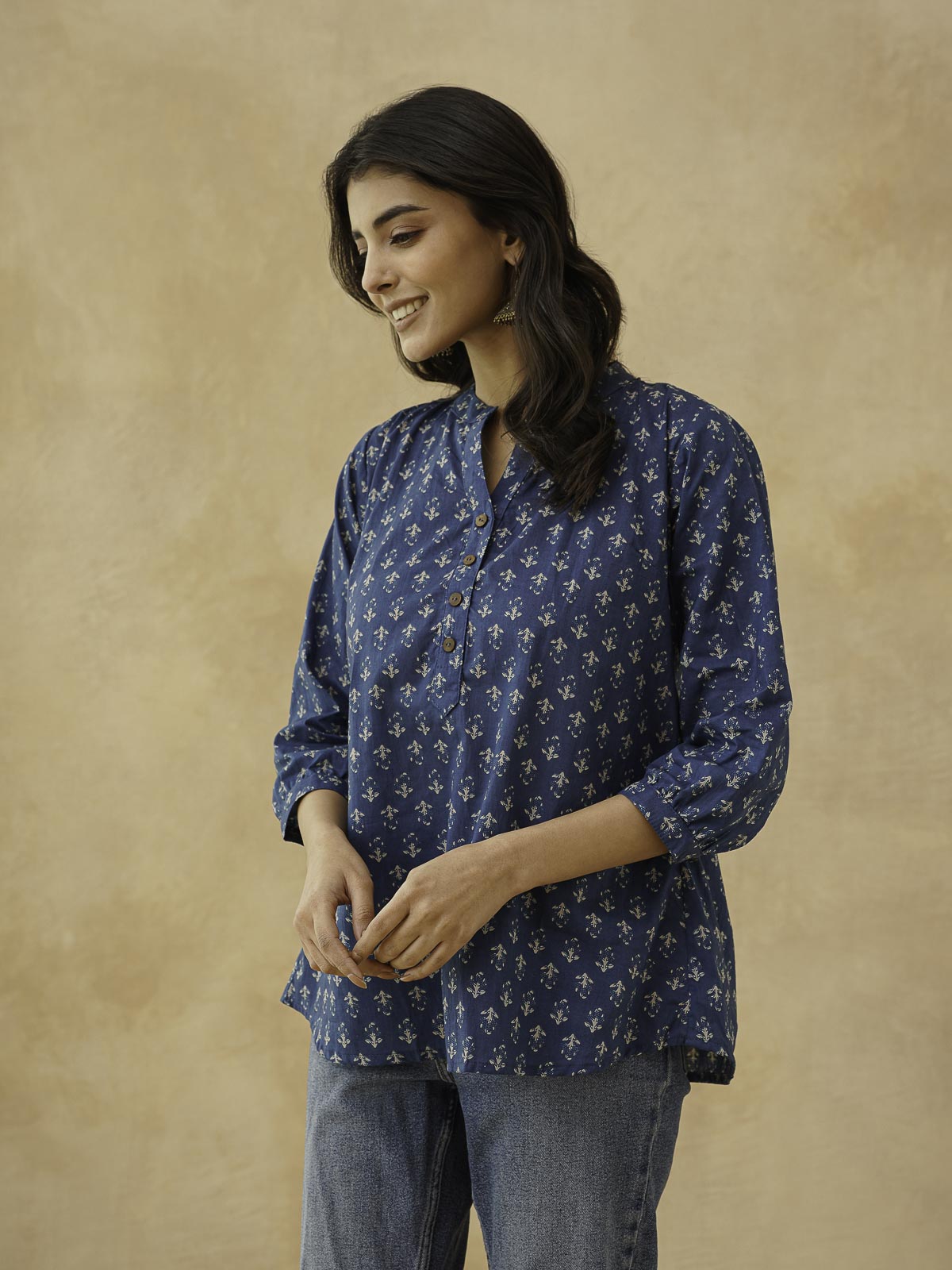 Cotton Printed Everyday Tunic Top For Women Blue Booty