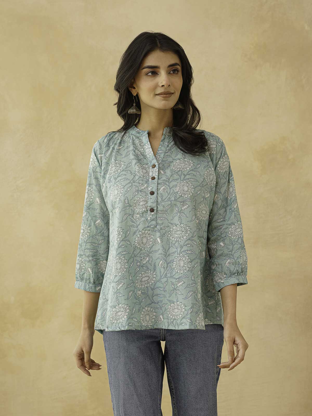 Cotton Printed Everyday Tunic Top For Women Green