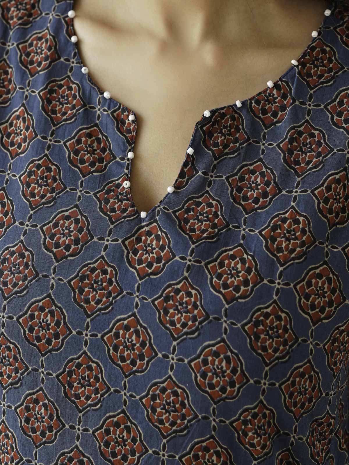 Cotton Printed Aline Kurta Set For Women Blue