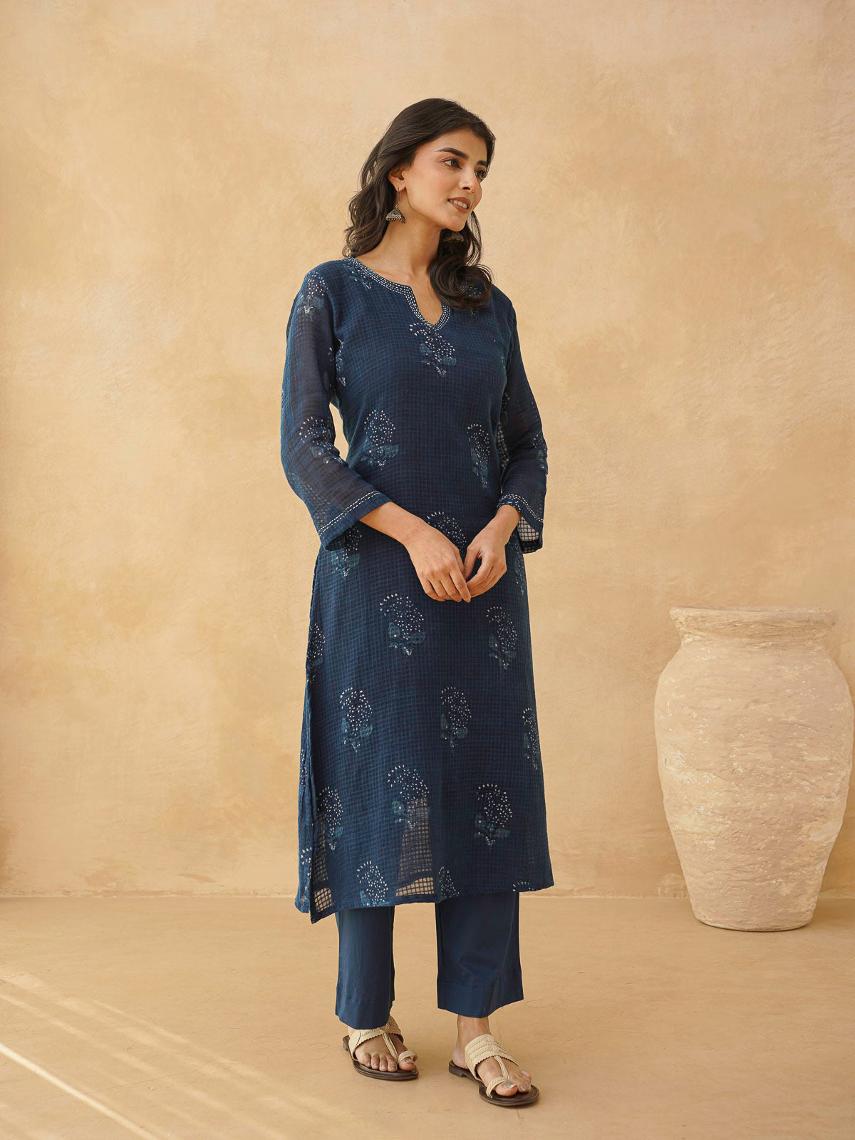 Cotton Printed Kantha Style Set For Women Indigo