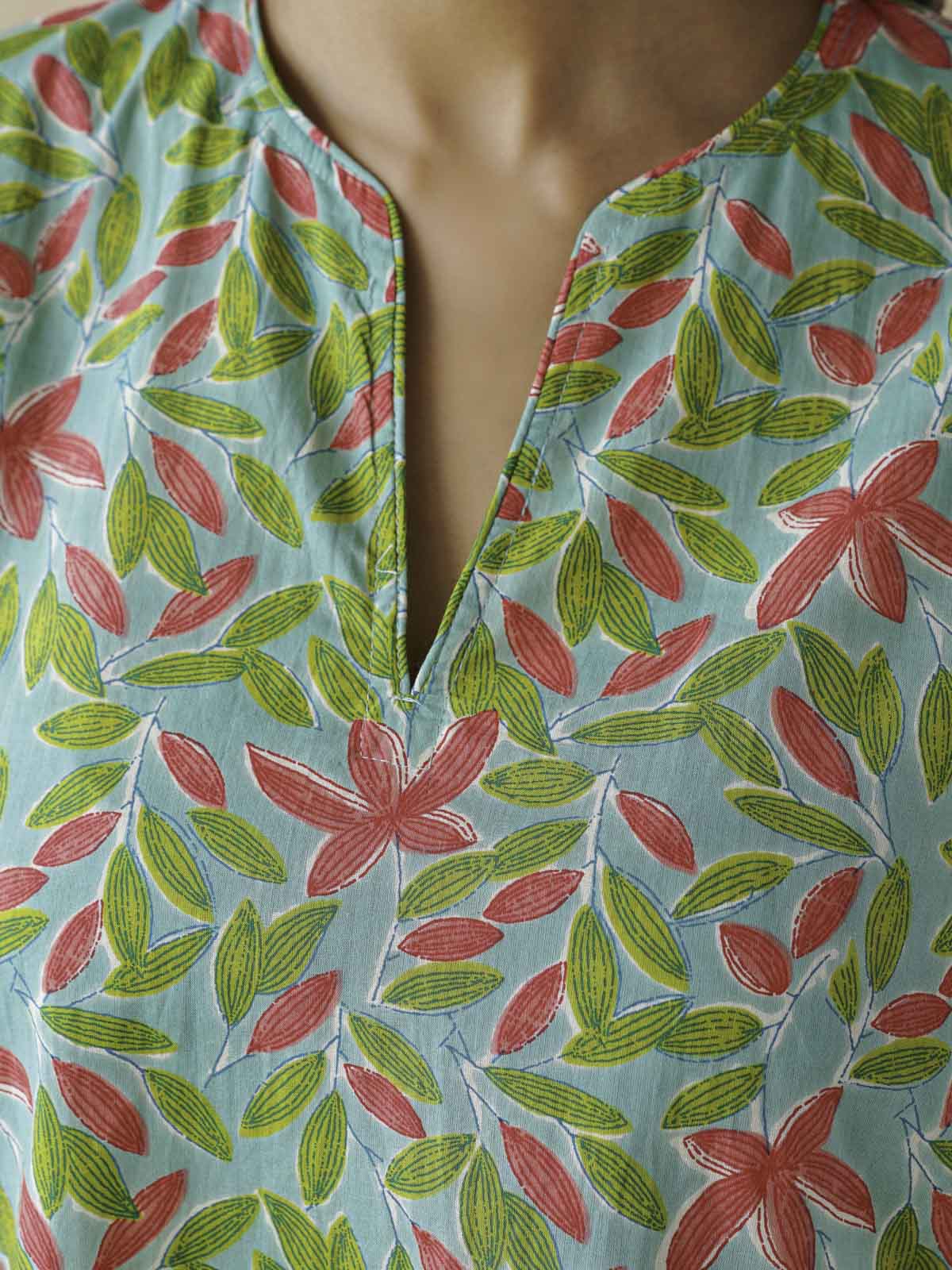 Cotton Printed Lounge Wear Coord Set Green Patti