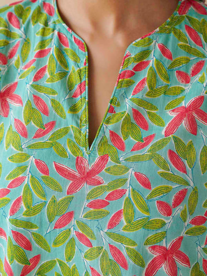 Cotton Printed Lounge Wear Coord Set Green Patti