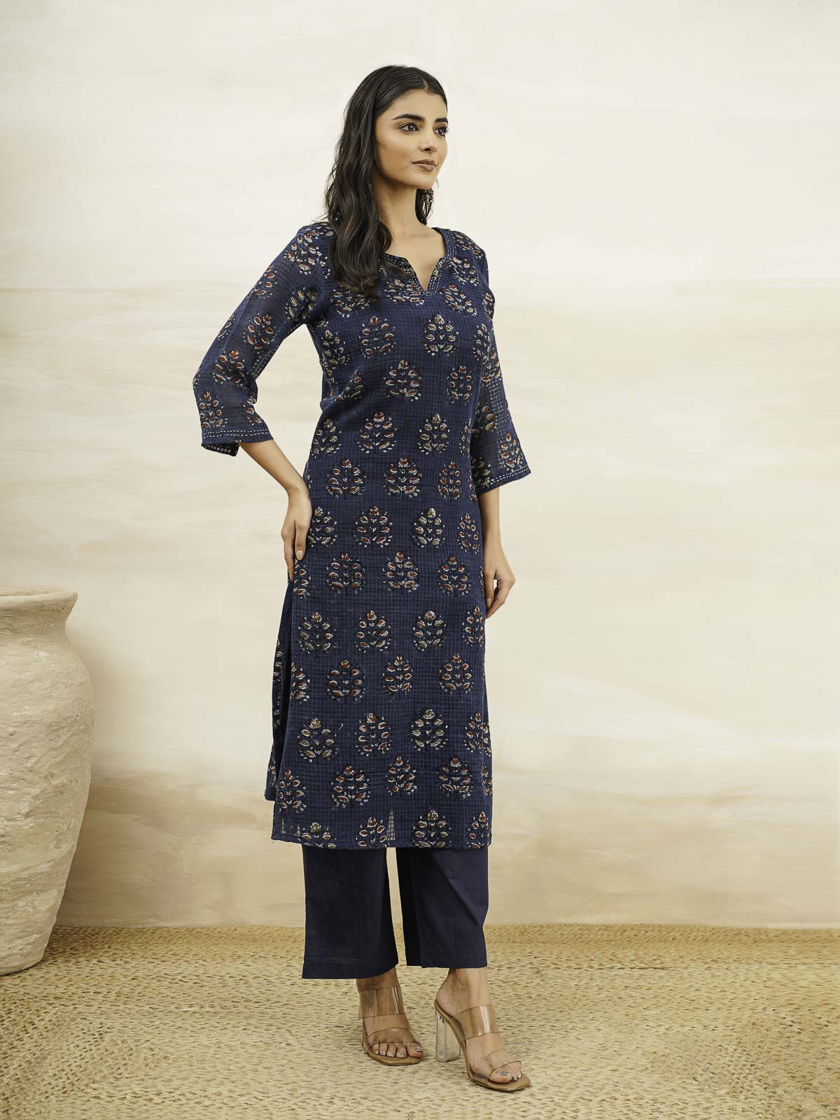 Cotton Printed Kantha Style Set For Women Indi Flower