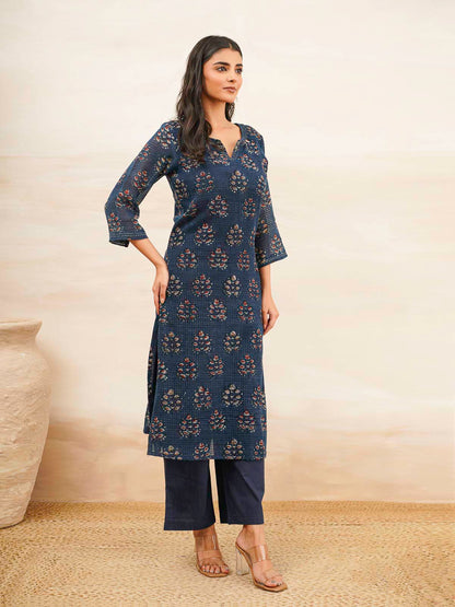 Cotton Printed Kantha Style Set For Women Indi Flower