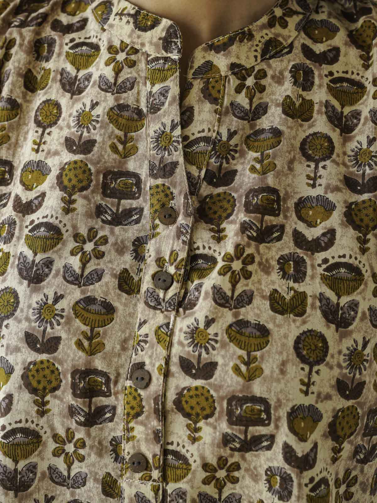Cotton Printed Sleeveless Tunic Top For Women Brown