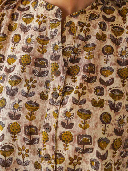 Cotton Printed Sleeveless Tunic Top For Women Brown