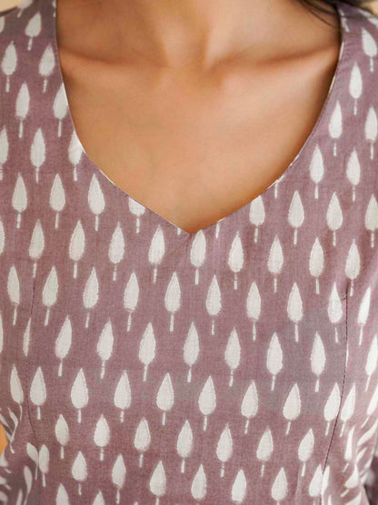 Full Sleeve Cotton Printed Classic Vee Top Purple