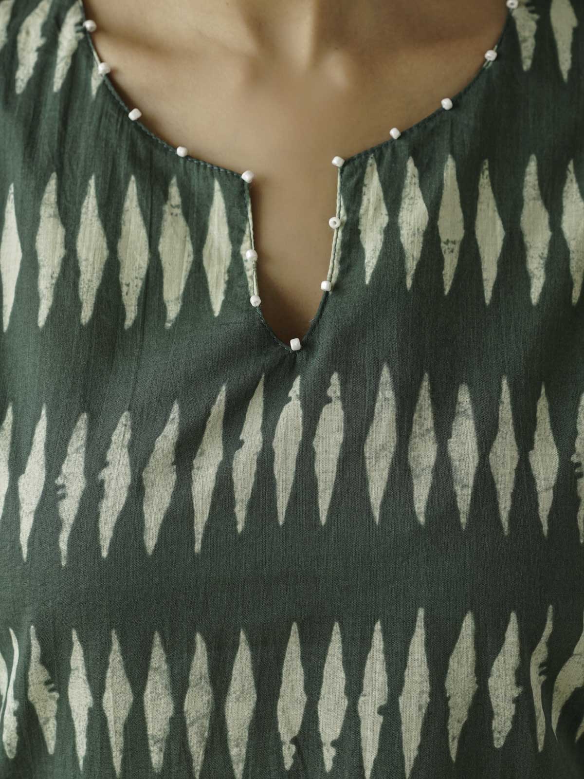 Cotton Printed Aline Kurta Set For Women Green