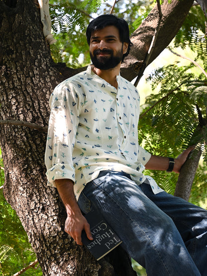 Men's Relaxed Fit Cotton Shirt – Full Sleeves - White Plane