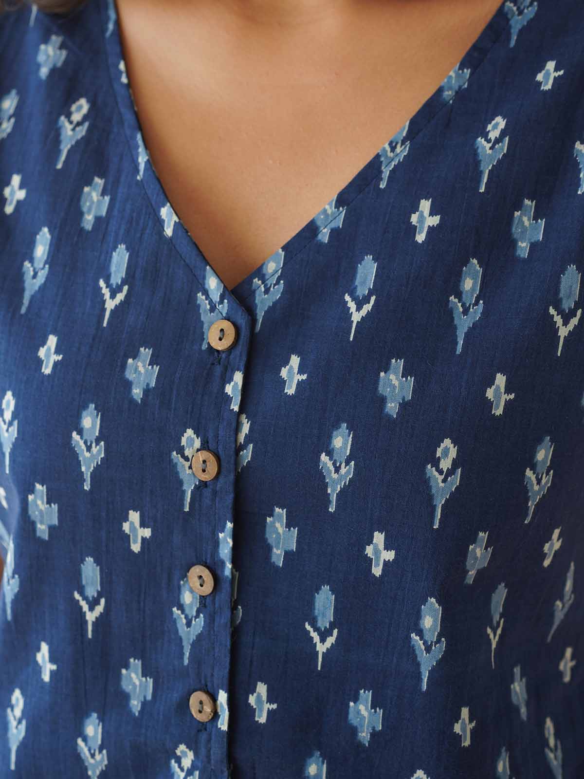 Sleeveless Cotton Block Printed Kothi Top Blue Booty