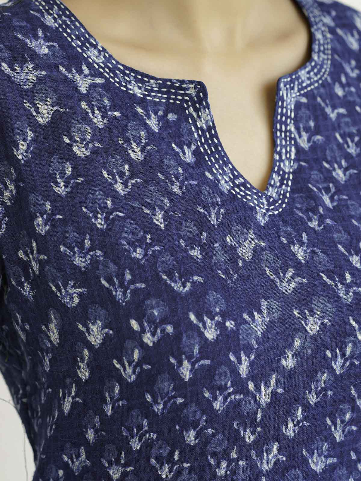 Cotton Printed Kantha Style Set For Women Indigo Patti