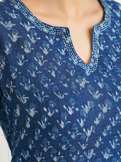 Cotton Printed Kantha Style Set For Women Indigo Patti