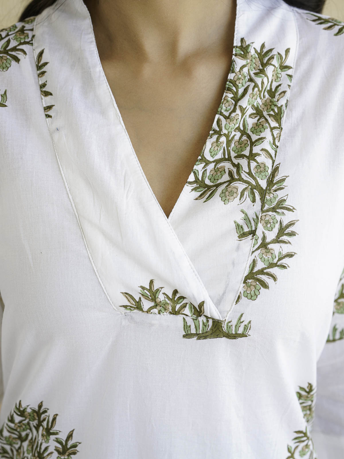 Cotton Printed Straight Kurta White