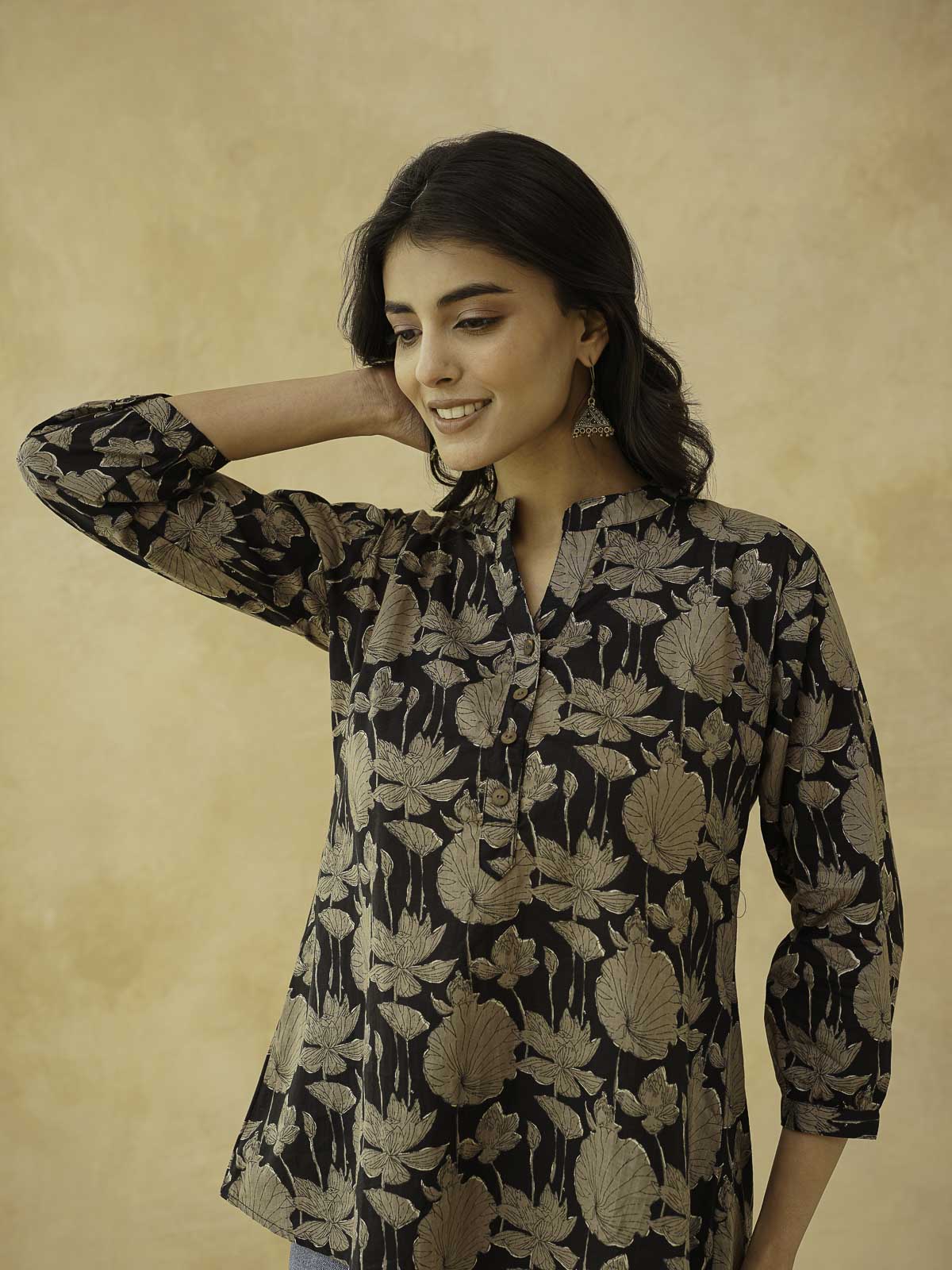Cotton Printed Everyday Tunic Top For Women Black Grey