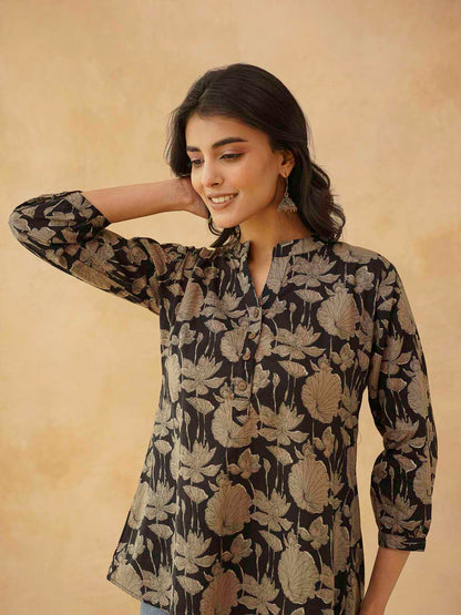 Cotton Printed Everyday Tunic Top For Women Black Grey