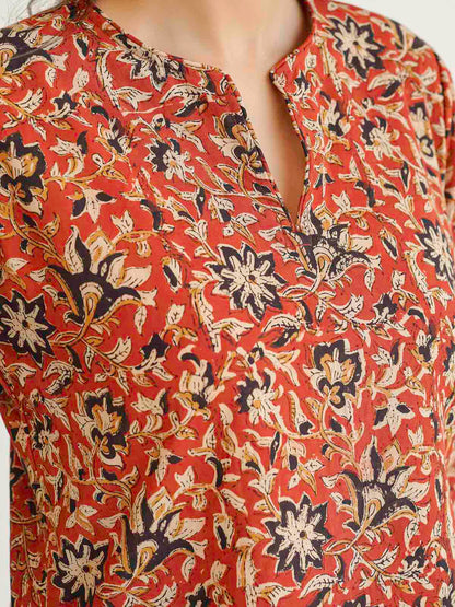 Cotton Printed Lounge Wear Coord Set Red Jaal