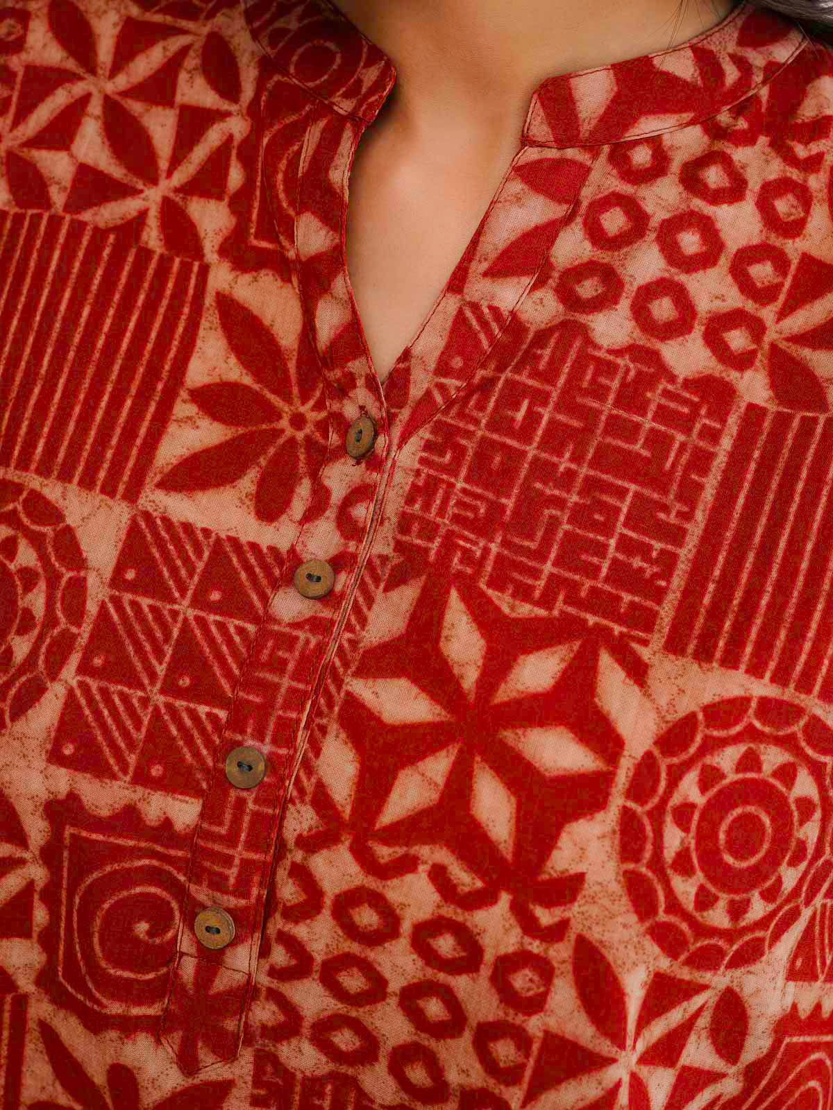 Cotton Printed Everyday Tunic Top For Women Red