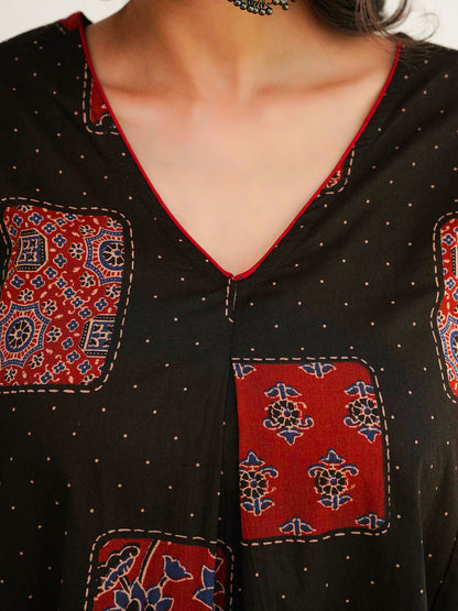 Cotton Printed Noor Aline Set For Women Black