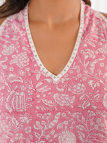 Tiered Halter Neck Dress Pink Jaal