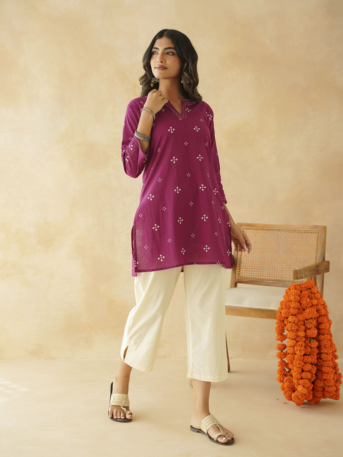 Cotton Printed Kantha Kurta Purple