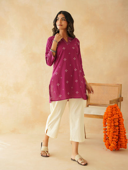 Cotton Printed Kantha Kurta Purple