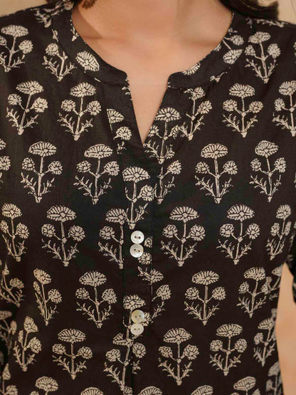 Cotton Pleat Kurta For Women Black
