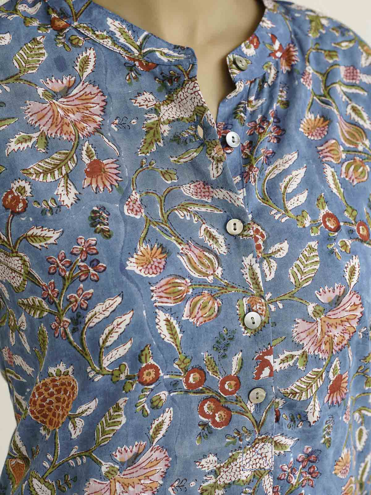 Women Ethnic Motifs Printed Cotton Pleat Set Blue Jaal