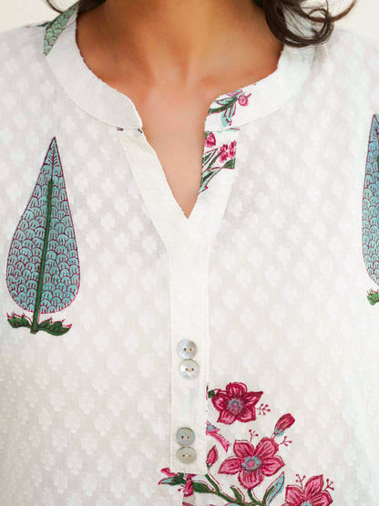 Cotton Pleat Kurta For Women White