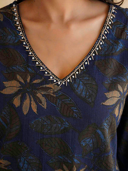 Cotton Printed Ultimate Aline Kurta For Women Dark Blue
