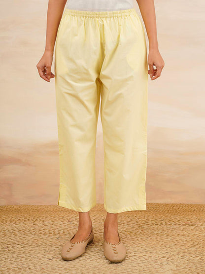 Cotton Solid Ankle Length Pants Yellow