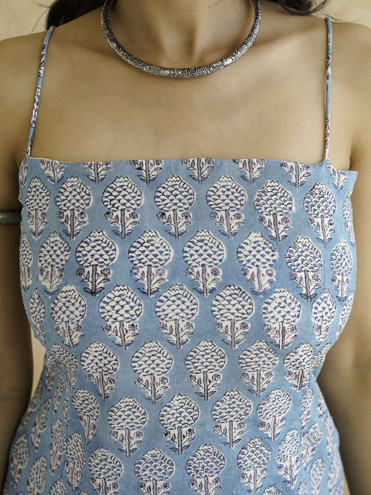 Cotton Sleeveless Strappy Top Sky Blue