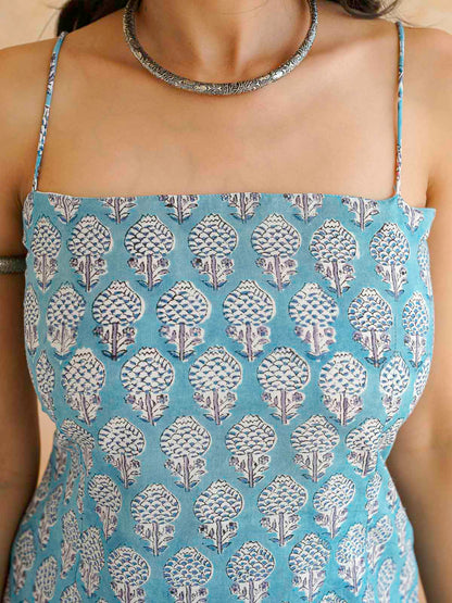 Cotton Sleeveless Strappy Top Sky Blue