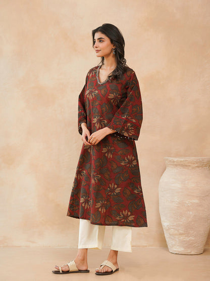 Cotton Printed Ultimate Aline Kurta For Women Red