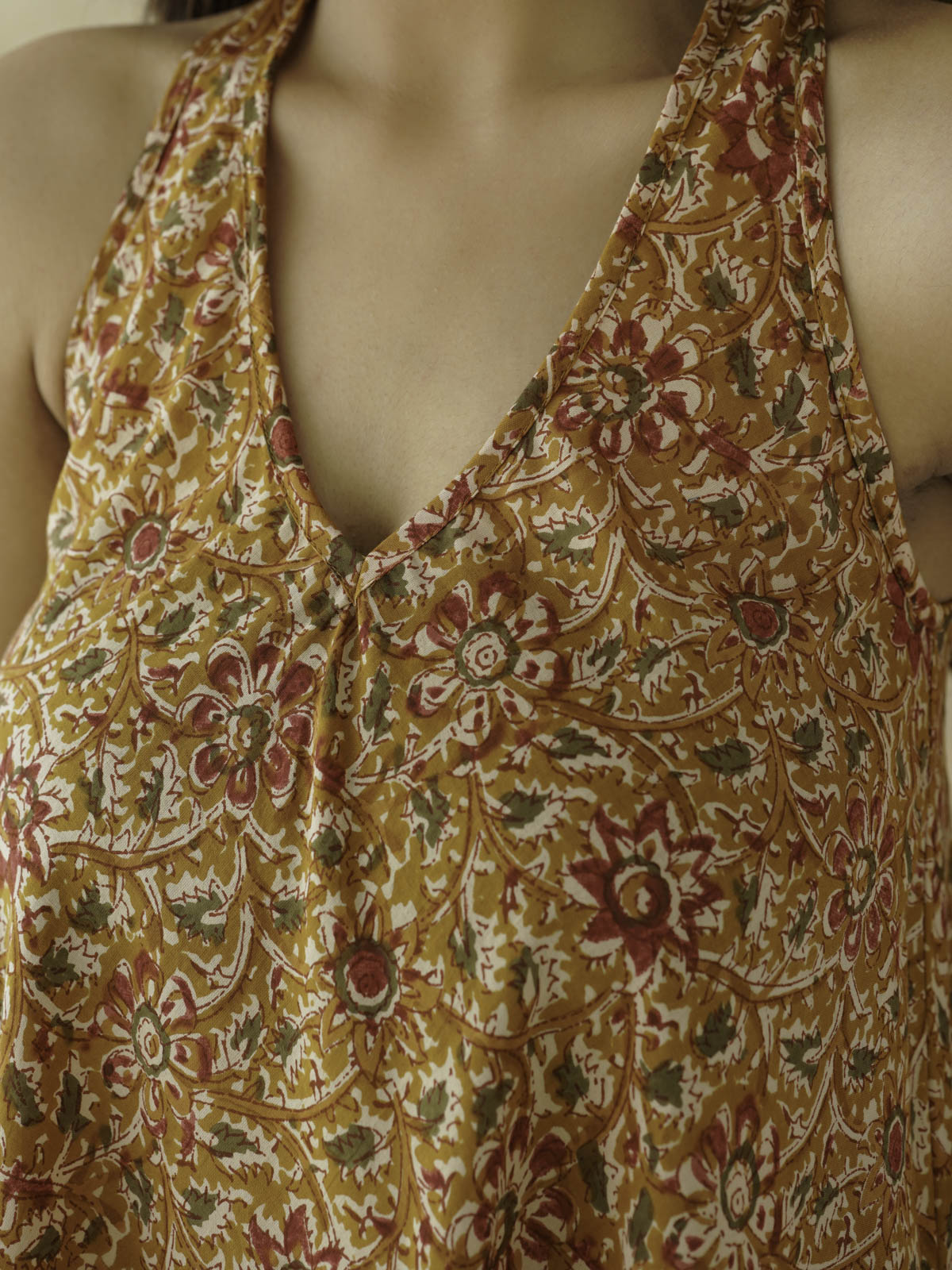 Cotton Printed Aline Moana Dress Mustard