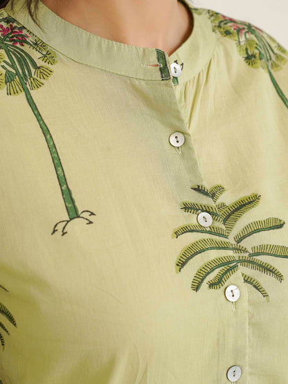 Women Ethnic Motifs Printed Cotton Pleat Set Green Tree