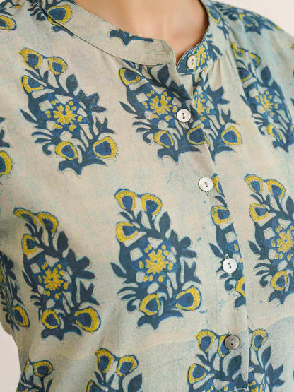 Women Ethnic Motifs Printed Cotton Pleat Set Indigo Boota